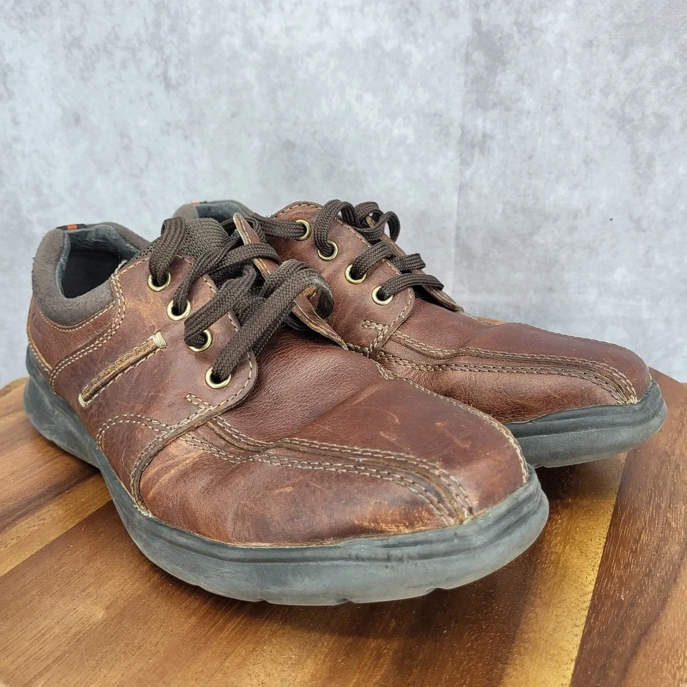 Clarks‎ Oxford Shoes Mens 9 M Brown Leather Bicycle Toe Cotrell Walk Casual